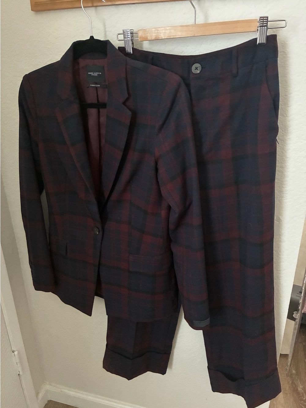 Scotch & Soda Starwatcher Women’s Plaid Suit Set in Navy & Burgundy 2-pieces XS
